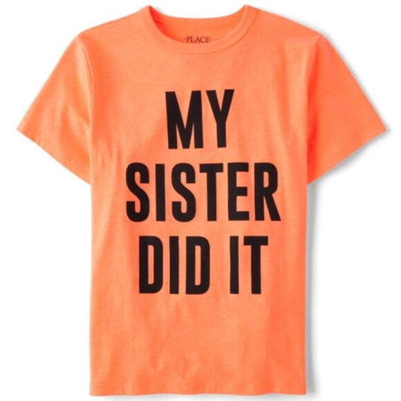 CHILDREN'S PLACE Neon Orange My Sister Did It Short Sleeve T-Shirt Size 5/6 NEW - Picture 3 of 4